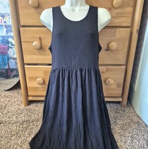 Himone Women’s Black Sleeveless Midi Dress - Relaxed Cotton Style Size M